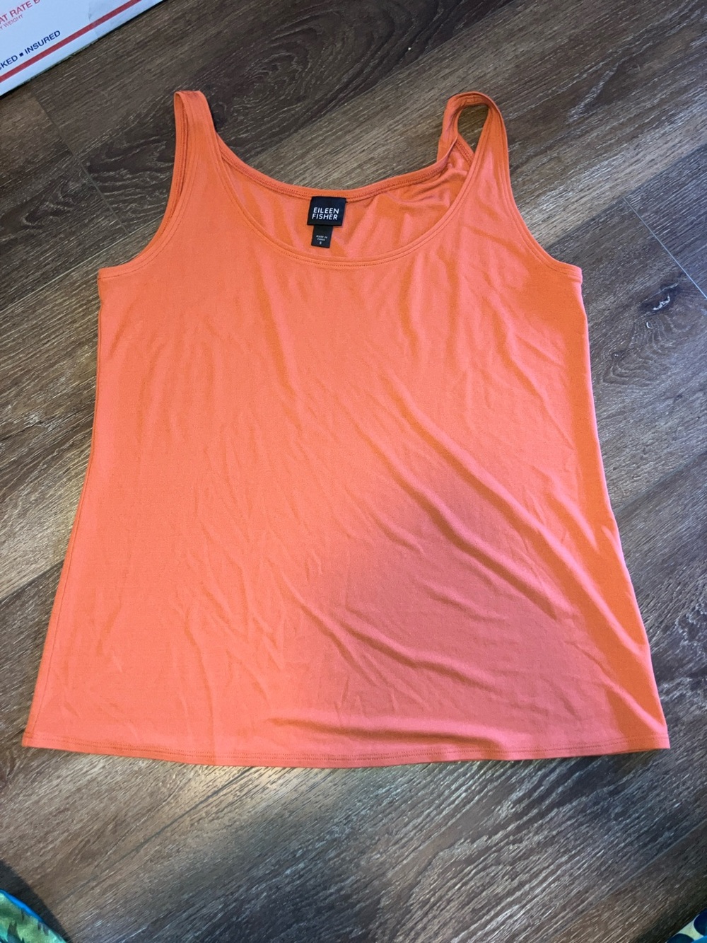 Eileen Fisher 100% Silk Coral-Orange Scoop Neck Tank S